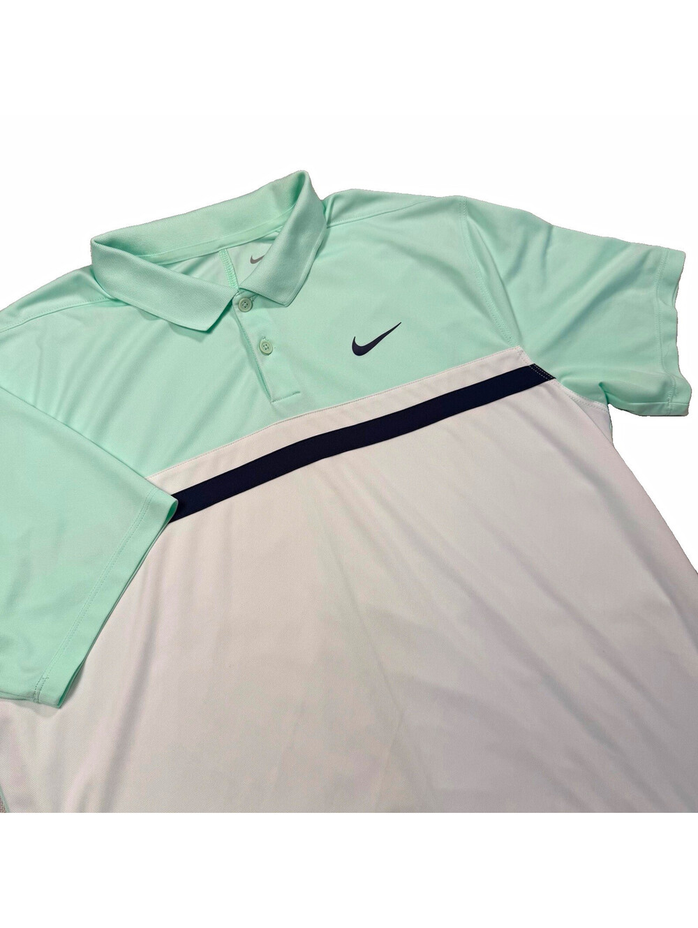 Nike Golf Dri-FIT Men's Green/White/Navy Colorblock Short Sleeve Polo Size Large